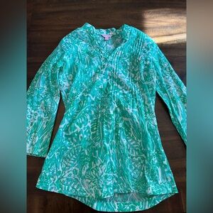 Lilly Pulitzer Top Women’s XS Tunic Shirt Blouse Green Bungle in the Jungle